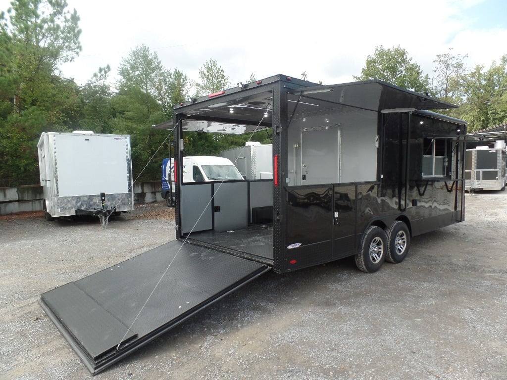 523-8.5-x-22-black-enclosed-bbq-porch-concession-food-trailer-12.jpg 8.5' x 22' Black Enclosed BBQ Porch Concession Food Trailer