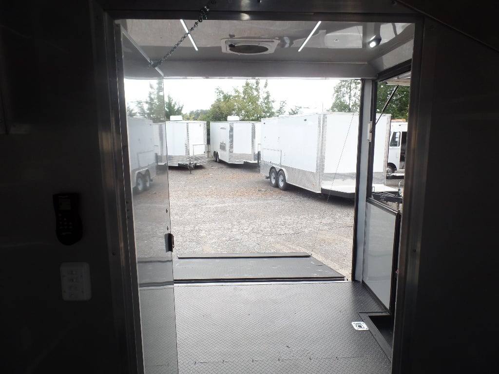 523-8.5-x-22-black-enclosed-bbq-porch-concession-food-trailer-18.jpg 8.5' x 22' Black Enclosed BBQ Porch Concession Food Trailer