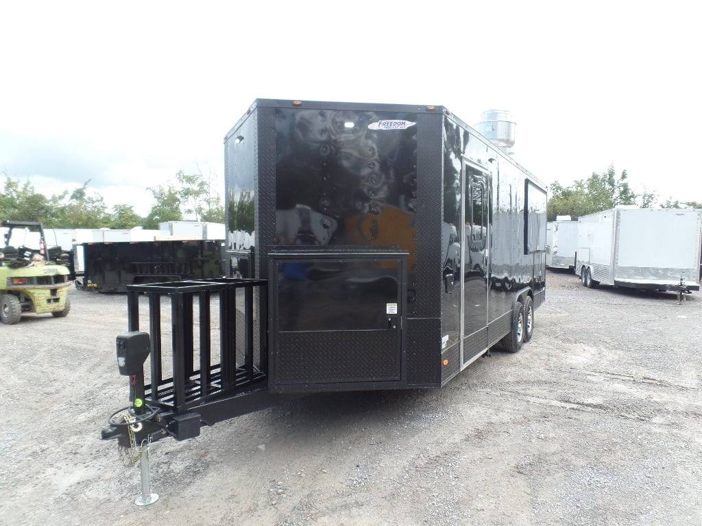 523-8.5-x-22-black-enclosed-bbq-porch-concession-food-trailer-2.jpg 8.5' x 22' Black Enclosed BBQ Porch Concession Food Trailer