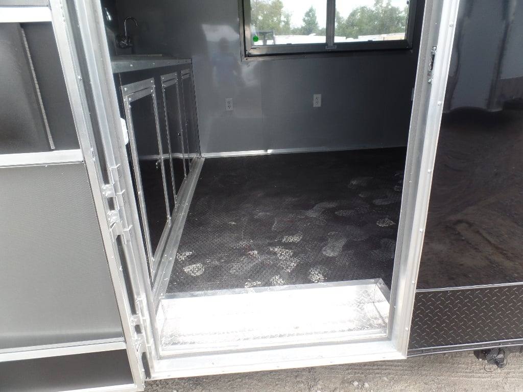 523-8.5-x-22-black-enclosed-bbq-porch-concession-food-trailer-23.jpg 8.5' x 22' Black Enclosed BBQ Porch Concession Food Trailer