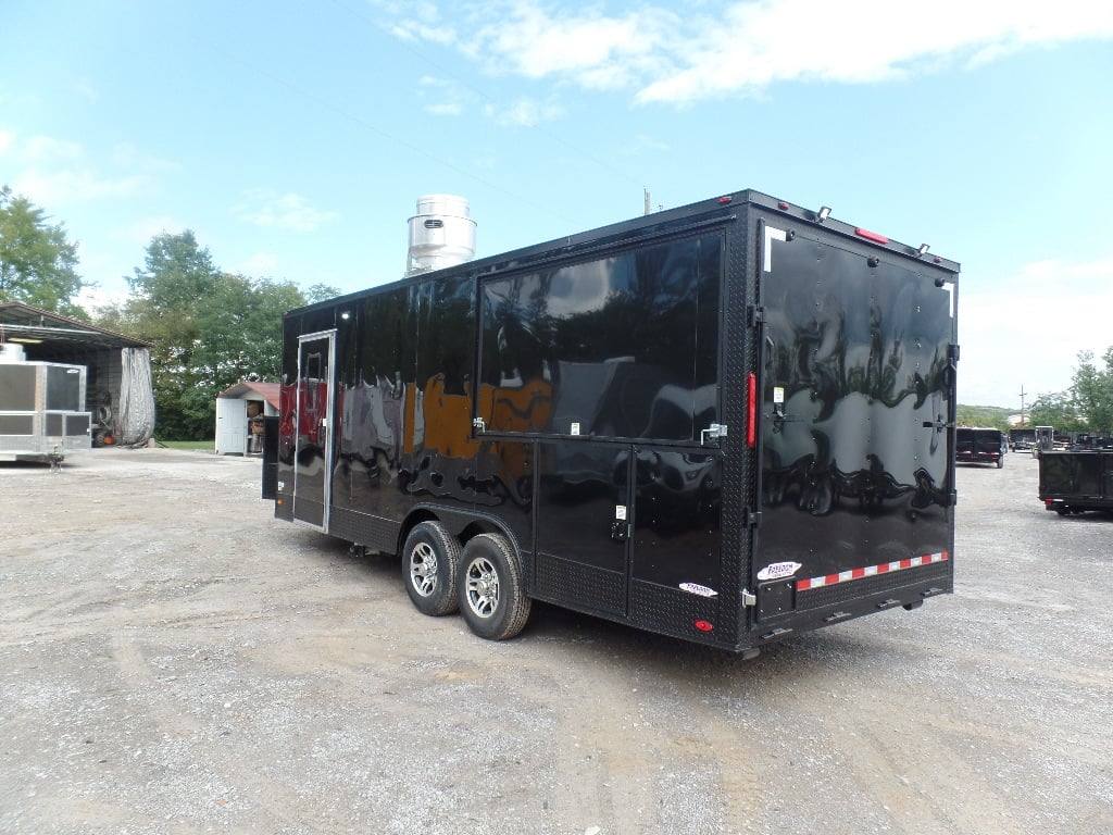523-8.5-x-22-black-enclosed-bbq-porch-concession-food-trailer-6.jpg 8.5' x 22' Black Enclosed BBQ Porch Concession Food Trailer