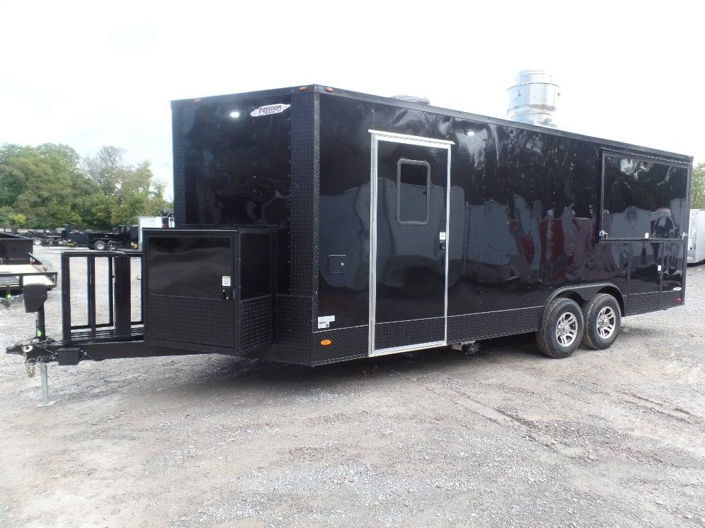 523-8.5-x-22-black-enclosed-bbq-porch-concession-food-trailer-8.jpg 8.5' x 22' Black Enclosed BBQ Porch Concession Food Trailer