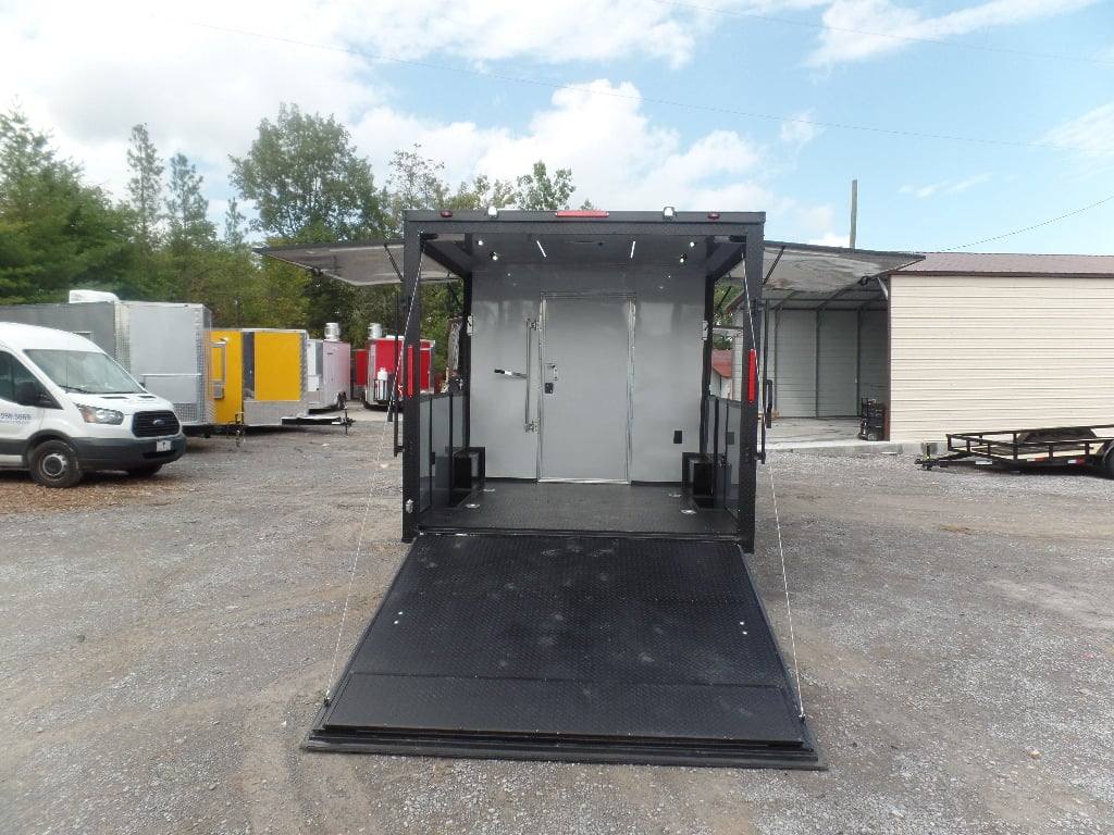 523-8.5-x-22-black-enclosed-bbq-porch-concession-food-trailer-9.jpg 8.5' x 22' Black Enclosed BBQ Porch Concession Food Trailer