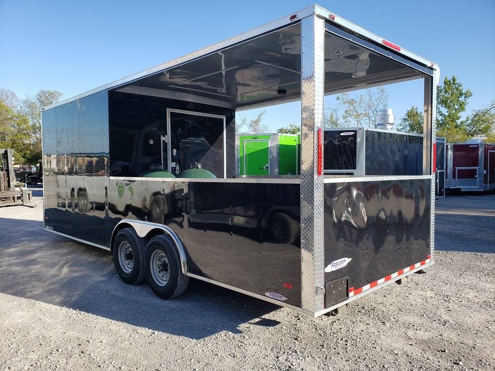 527-8.5-x-22-black-porch-style-bbq-concession-food-trailer-1.jpg 8.5' x 22' Black Porch Style BBQ Concession Food Trailer