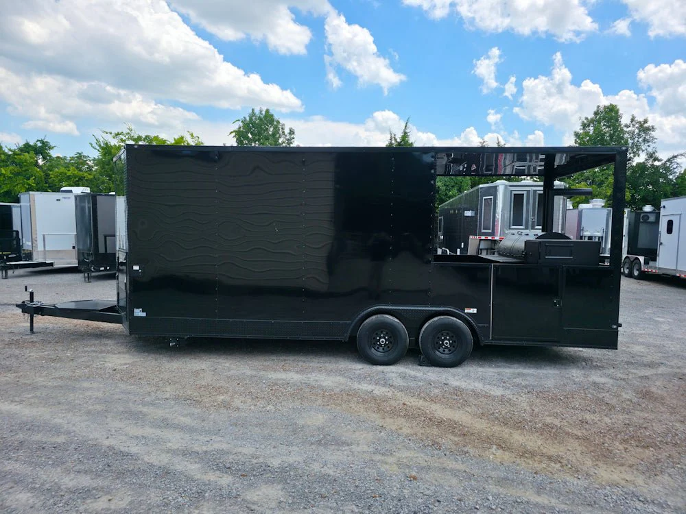 8.5' X 22' Black With Blackout BBQ Concession Trailer Food Event Catering