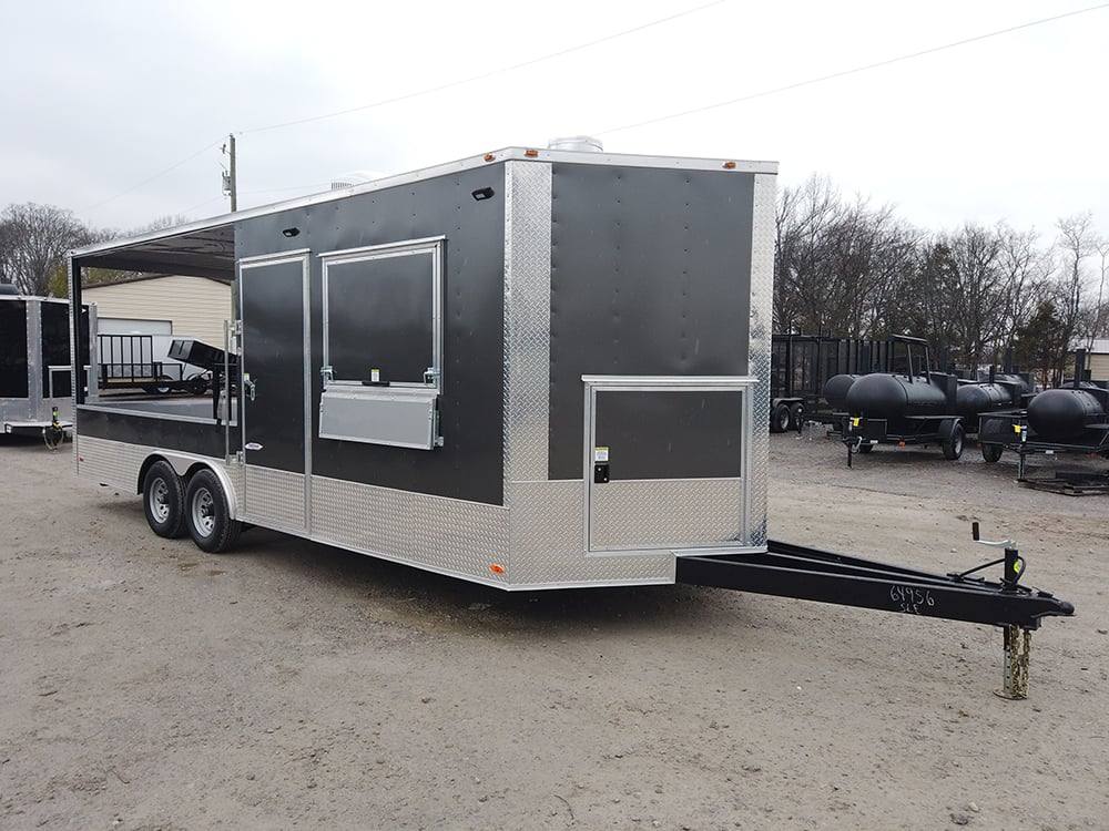 533-8.5-x-22-charcoal-grey-bbq-porch-concession-food-trailer-1.jpg 8.5' x 22' Charcoal Grey BBQ Porch Concession Food Trailer