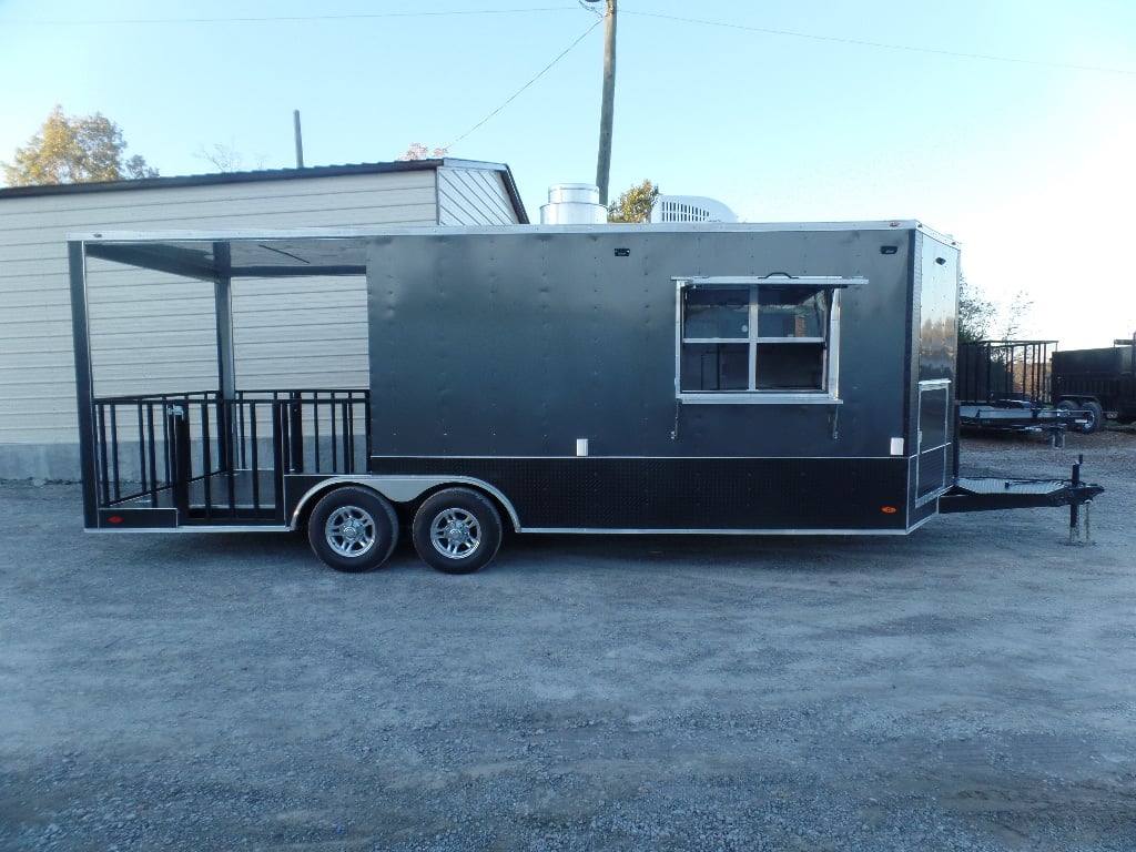535-8.5-x-22-charcoal-grey-porch-style-concession-food-trailer-with-appliances-1.jpg 8.5' x 22' Charcoal Grey Porch Style Concession Food Trailer With Appliances
