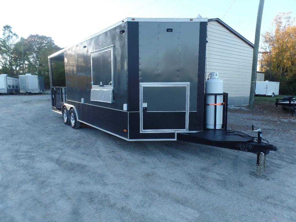 535-8.5-x-22-charcoal-grey-porch-style-concession-food-trailer-with-appliances-2.jpg 8.5' x 22' Charcoal Grey Porch Style Concession Food Trailer With Appliances