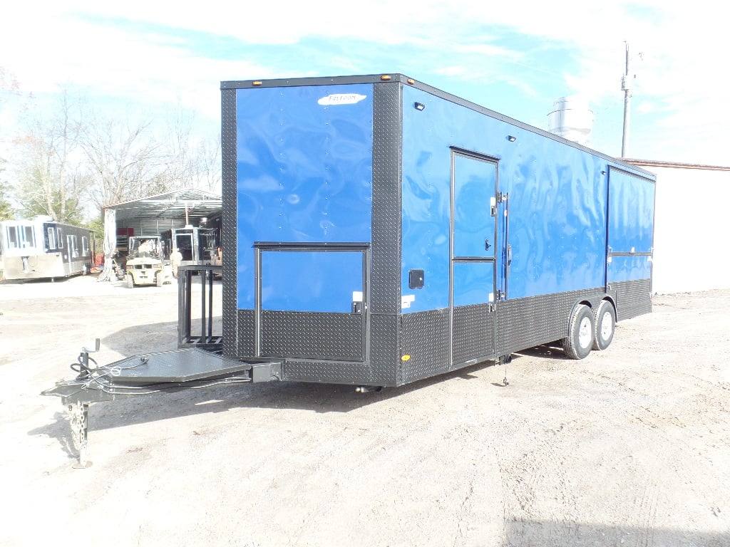 538-8.5-x-22-cobalt-blue-bbq-porch-concession-food-trailer-2.jpg 8.5' x 22' Cobalt Blue BBQ Porch Concession Food Trailer