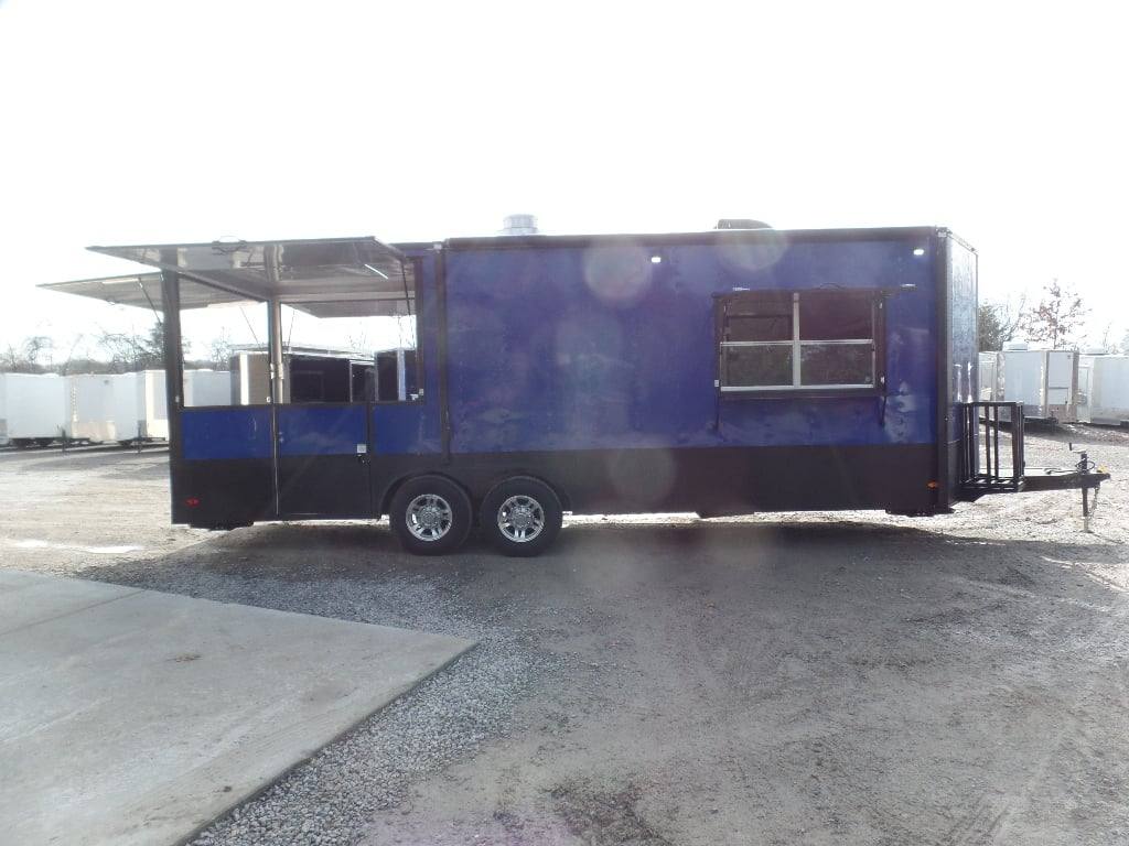 538-8.5-x-22-cobalt-blue-bbq-porch-concession-food-trailer-4.jpg 8.5' x 22' Cobalt Blue BBQ Porch Concession Food Trailer
