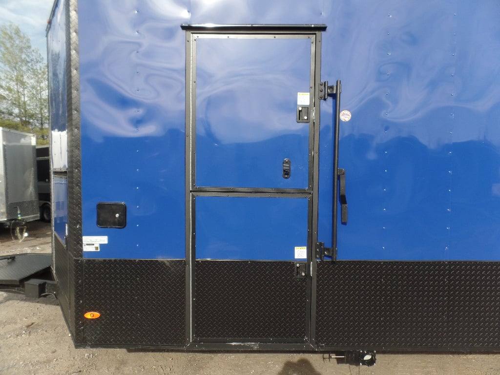 538-8.5-x-22-cobalt-blue-bbq-porch-concession-food-trailer-6.jpg 8.5' x 22' Cobalt Blue BBQ Porch Concession Food Trailer
