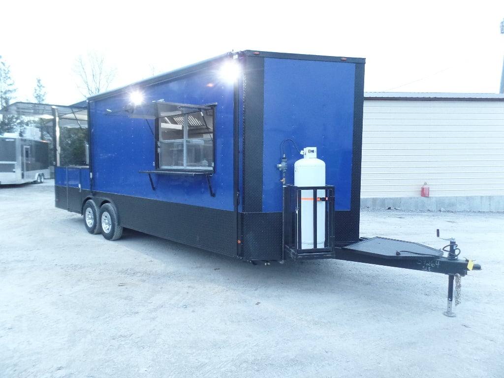 539-8.5-x-22-cobalt-blue-bbq-porch-concession-food-trailer-with-appliances-1.jpg 8.5' x 22' Cobalt Blue BBQ Porch Concession Food Trailer With Appliances