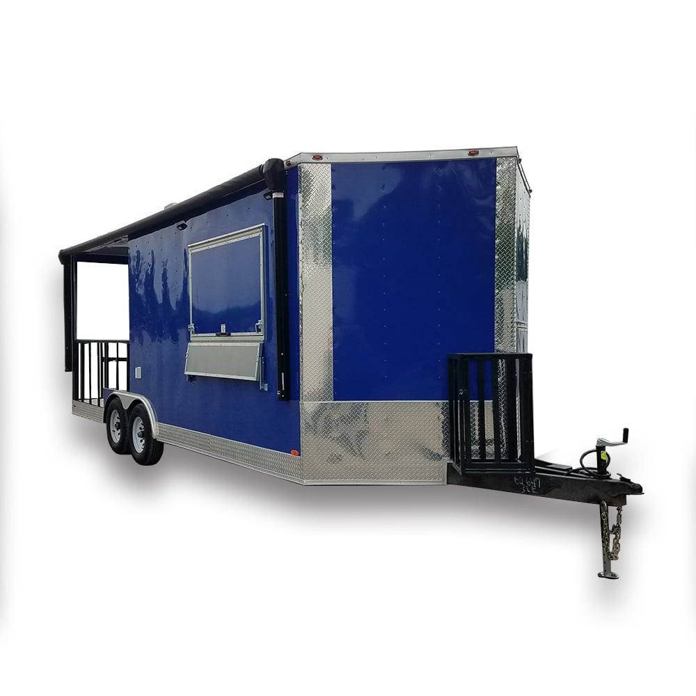 8.5' x 22' Cobalt Blue BBQ Porch Style Concession Food Trailer