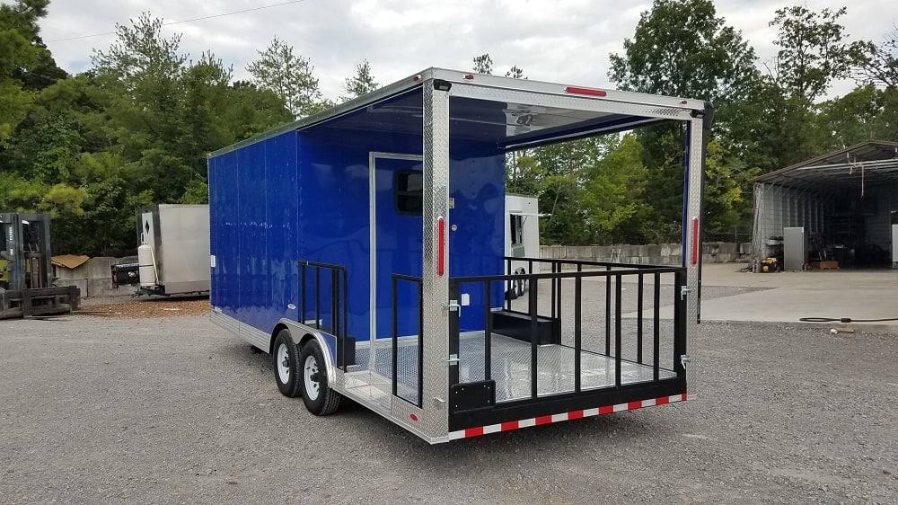 8.5' x 22' Cobalt Blue BBQ Porch Style Concession Food Trailer