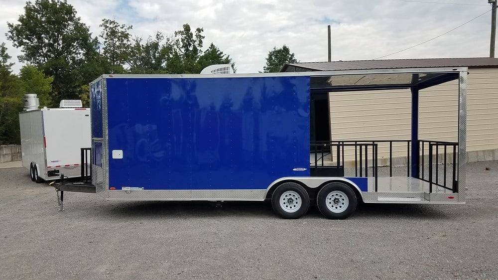 8.5' x 22' Cobalt Blue BBQ Porch Style Concession Food Trailer