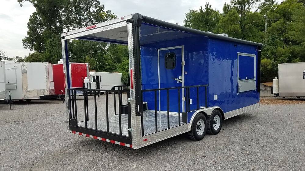 8.5' x 22' Cobalt Blue BBQ Porch Style Concession Food Trailer