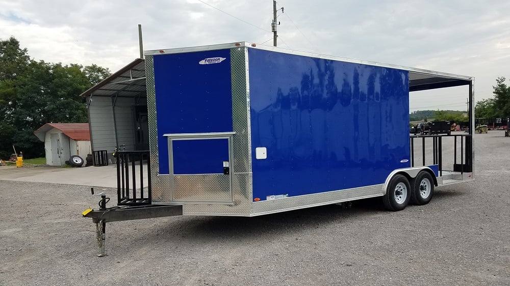 8.5' x 22' Cobalt Blue BBQ Porch Style Concession Food Trailer