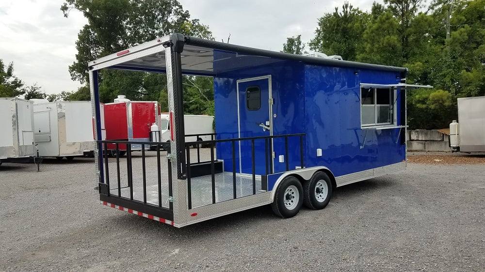 8.5' x 22' Cobalt Blue BBQ Porch Style Concession Food Trailer