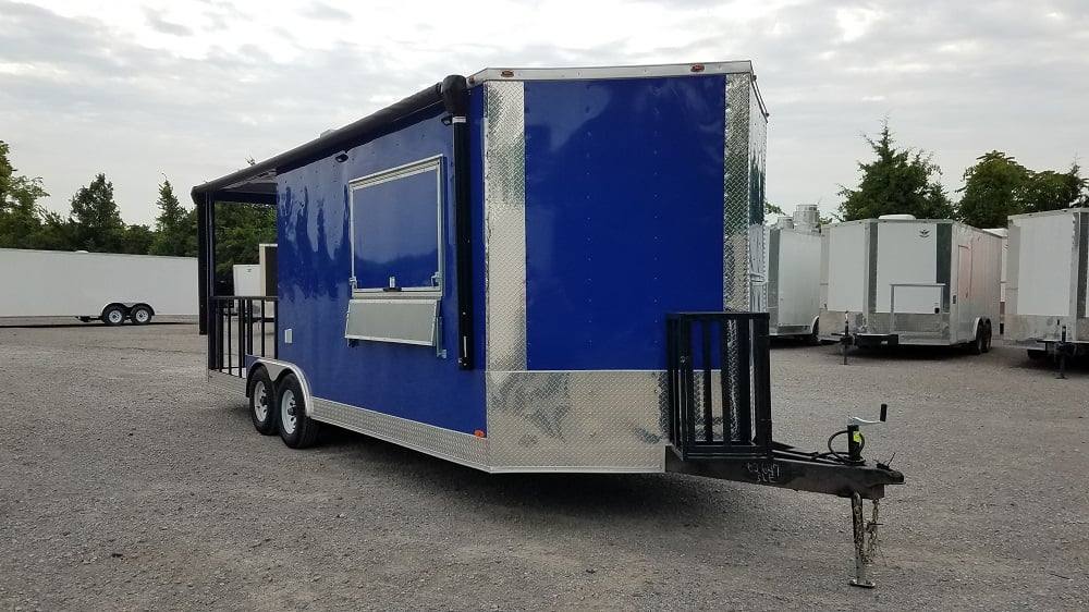 8.5' x 22' Cobalt Blue BBQ Porch Style Concession Food Trailer