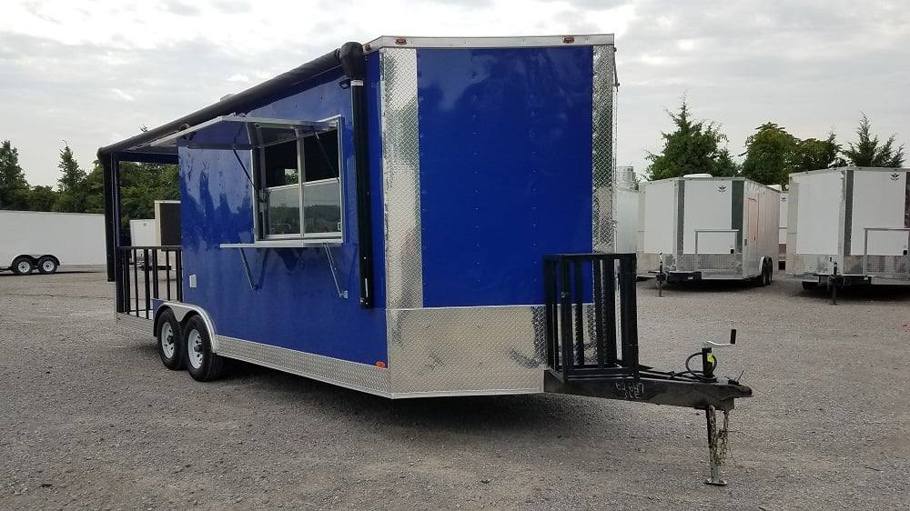 8.5' x 22' Cobalt Blue BBQ Porch Style Concession Food Trailer