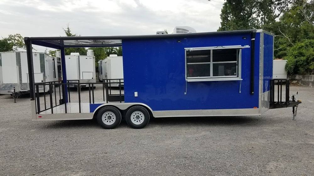 8.5' x 22' Cobalt Blue BBQ Porch Style Concession Food Trailer