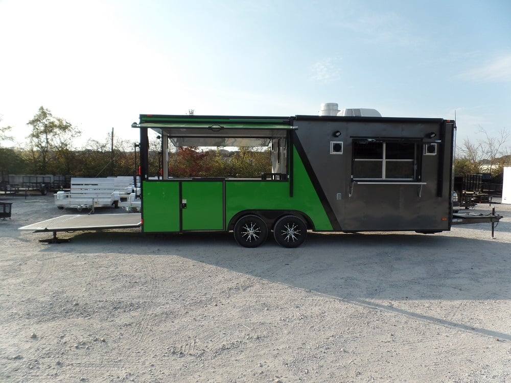 8.5' x 22' Concession BBQ Food Trailer Charcoal Grey/Green