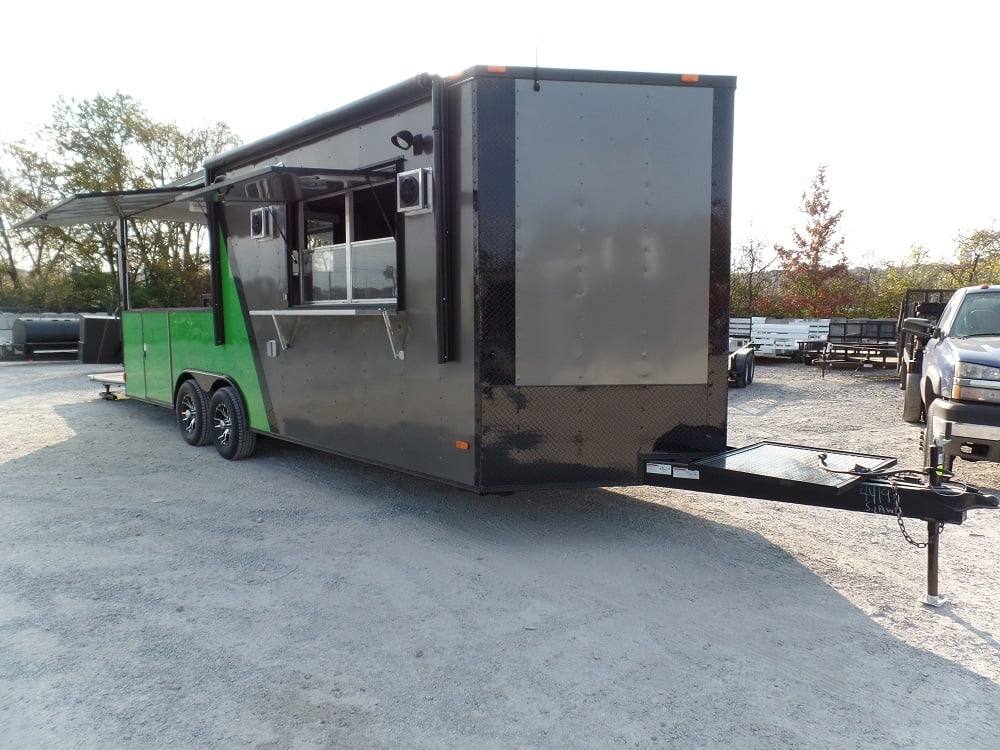 8.5' x 22' Concession BBQ Food Trailer Charcoal Grey/Green