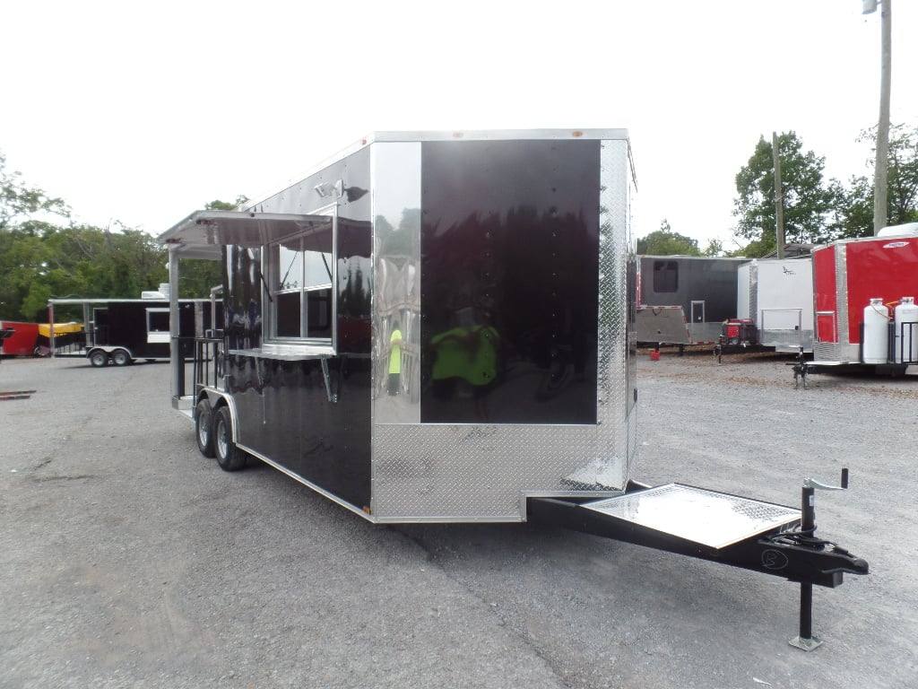550-8.5-x-22-concession-food-trailer-black-bbq-event-4.jpg 8.5' x 22' Concession Food Trailer Black BBQ Event