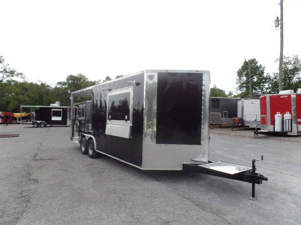 550-8.5-x-22-concession-food-trailer-black-bbq-event-6.jpg 8.5' x 22' Concession Food Trailer Black BBQ Event