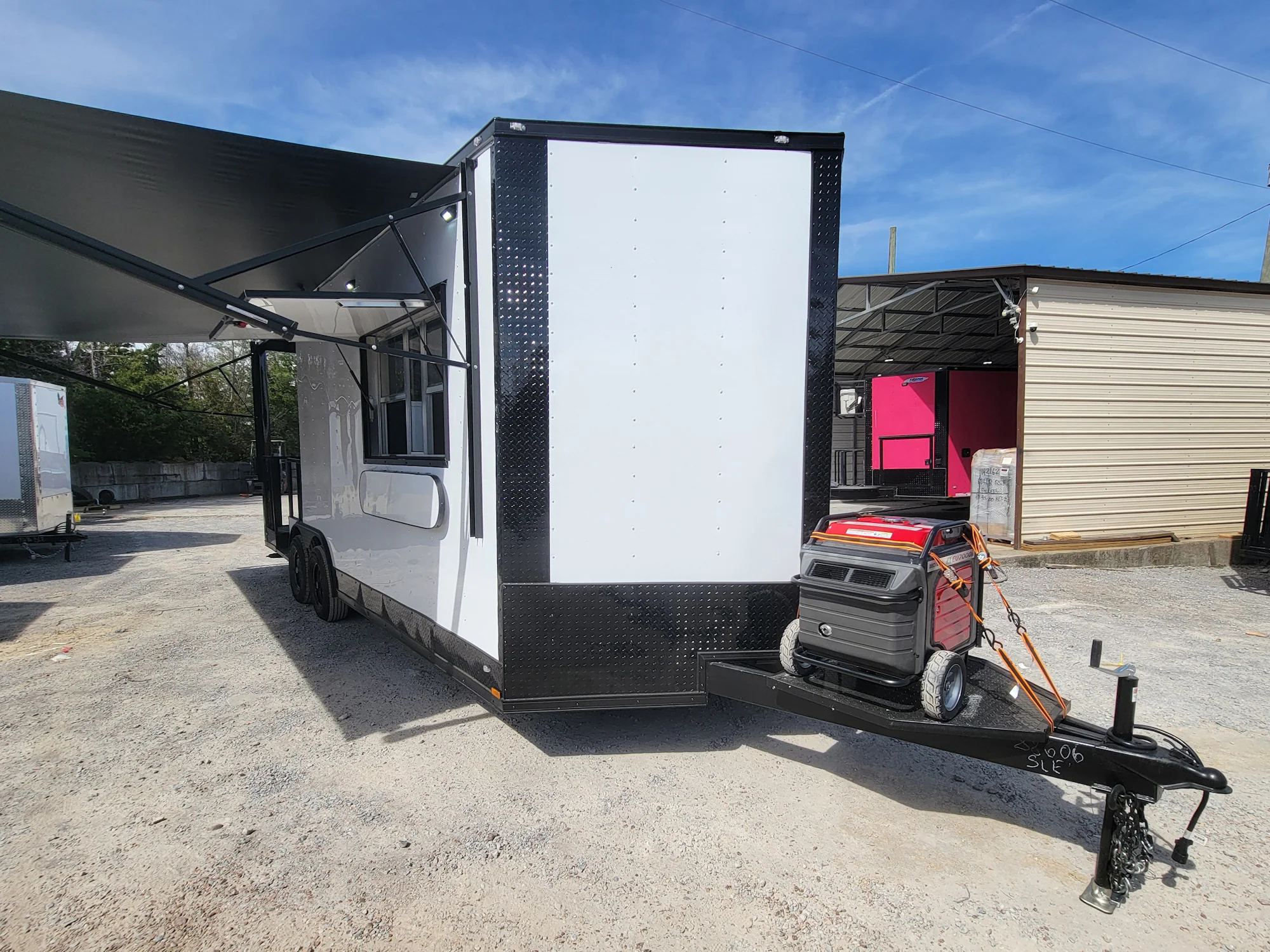 570-8.5-x-22-concession-trailer-with-8-porch-white-with-blackout-trim-bbq-food-event-catering-3.webp 8.5' X 22' Concession Trailer With 8' Porch White With Blackout Trim BBQ Food Event Catering