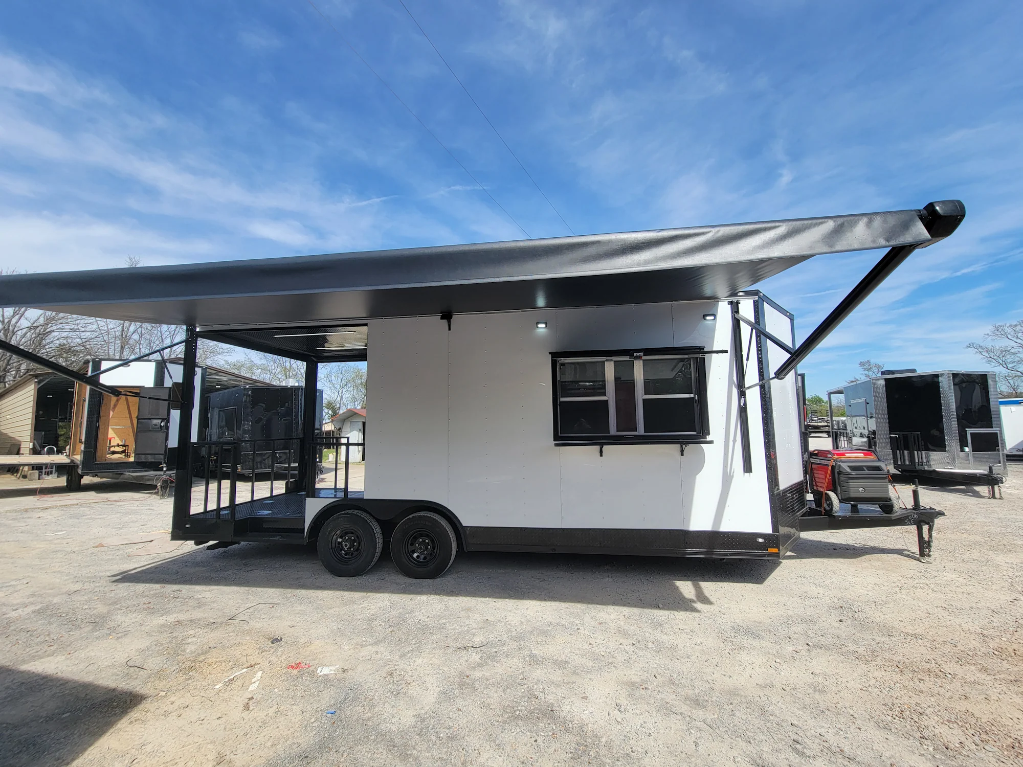 570-8.5-x-22-concession-trailer-with-8-porch-white-with-blackout-trim-bbq-food-event-catering-5.webp 8.5' X 22' Concession Trailer With 8' Porch White With Blackout Trim BBQ Food Event Catering