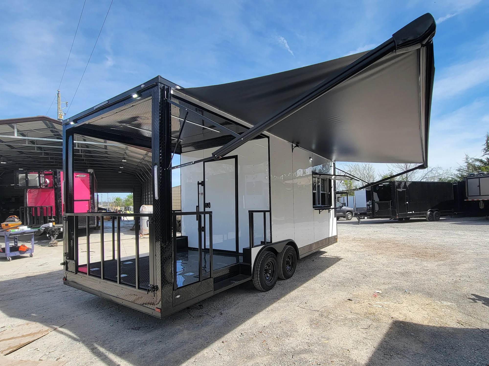 570-8.5-x-22-concession-trailer-with-8-porch-white-with-blackout-trim-bbq-food-event-catering-6.webp 8.5' X 22' Concession Trailer With 8' Porch White With Blackout Trim BBQ Food Event Catering