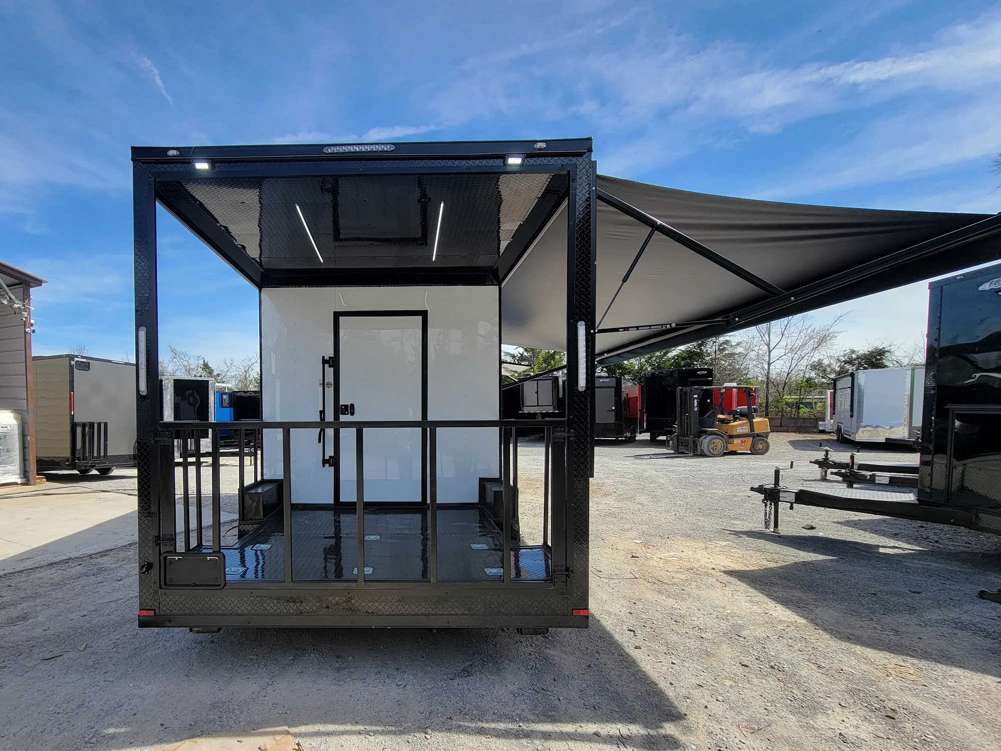 570-8.5-x-22-concession-trailer-with-8-porch-white-with-blackout-trim-bbq-food-event-catering-7.webp 8.5' X 22' Concession Trailer With 8' Porch White With Blackout Trim BBQ Food Event Catering