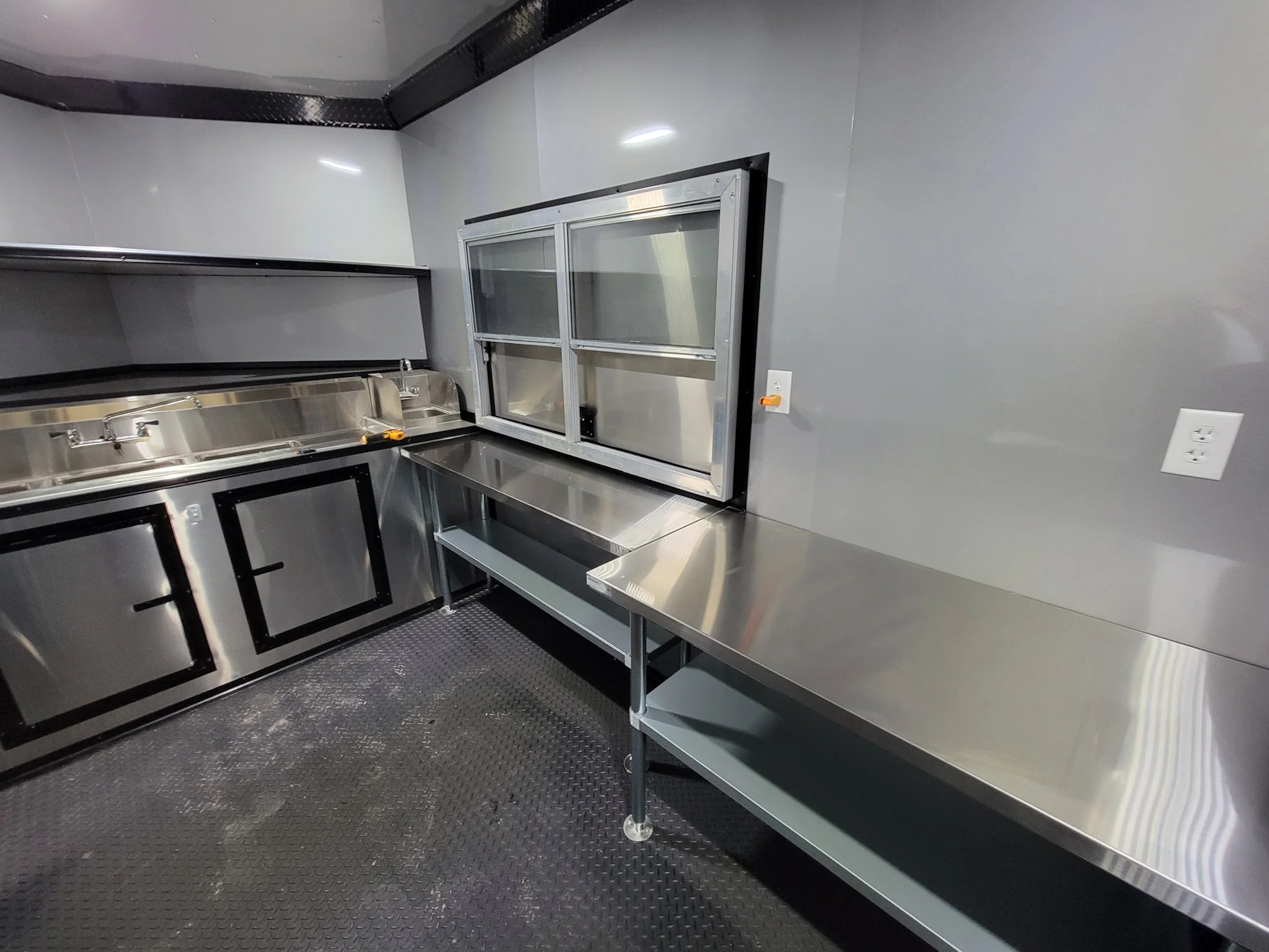 8.5' X 22' Custom BBQ Concession Trailer Victory Red With 8' Porch Black and Blackout Trim