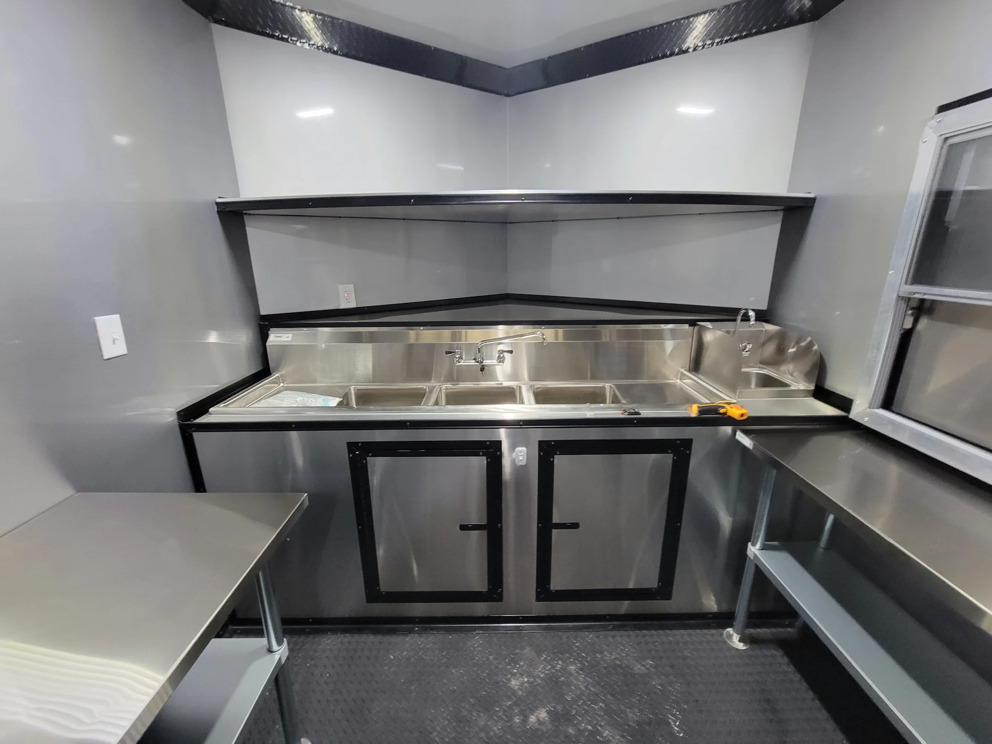 8.5' X 22' Custom BBQ Concession Trailer Victory Red With 8' Porch Black and Blackout Trim