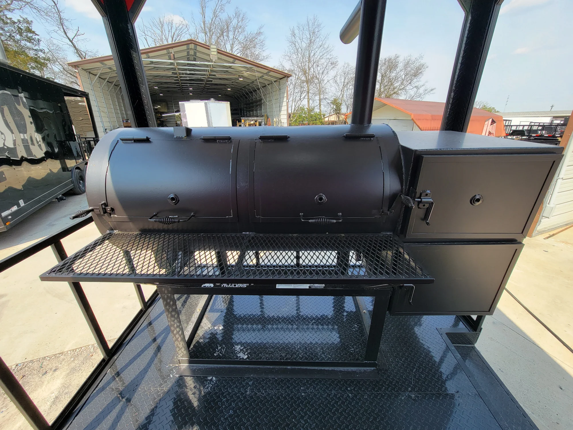 8.5' X 22' Custom BBQ Concession Trailer Victory Red With 8' Porch Black and Blackout Trim