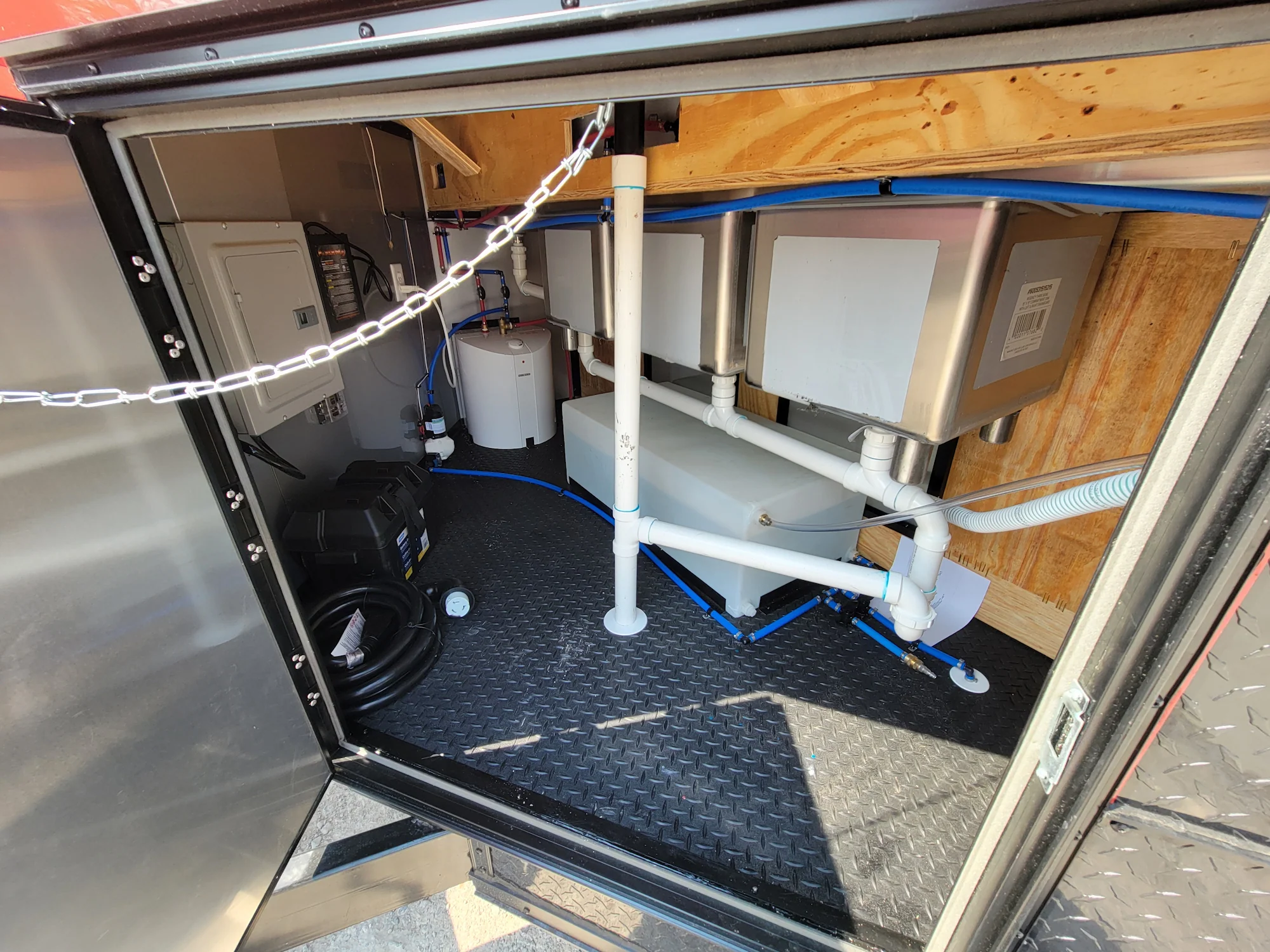 8.5' X 22' Custom BBQ Concession Trailer Victory Red With 8' Porch Black and Blackout Trim