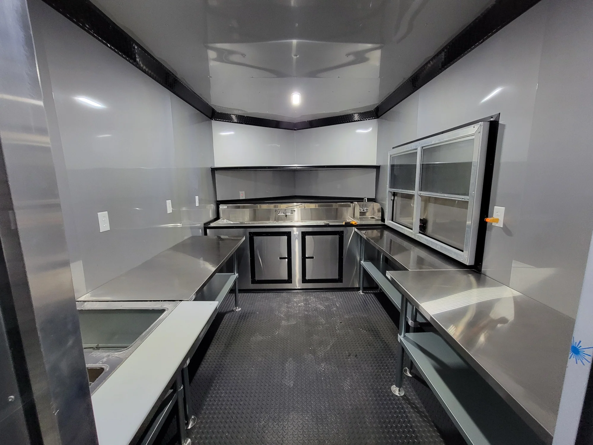 8.5' X 22' Custom BBQ Concession Trailer Victory Red With 8' Porch Black and Blackout Trim