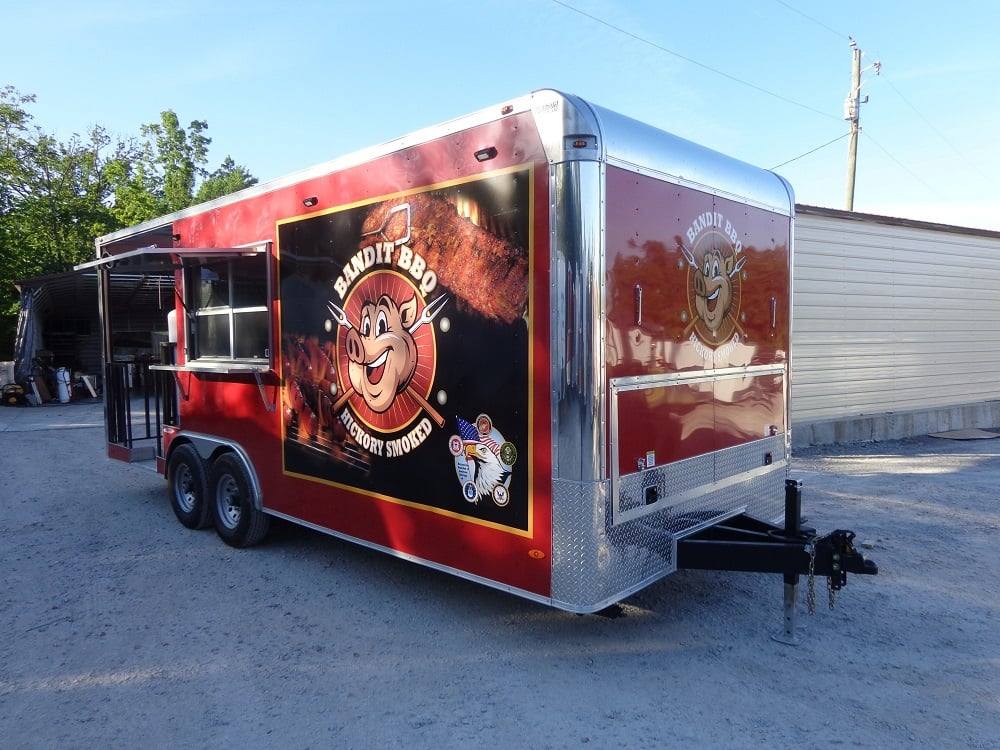 583-8.5-x-22-flat-front-red-concession-porch-style-trailer-with-appliances-1.jpg 8.5' x 22' Flat Front Red Concession Porch Style Trailer With Appliances
