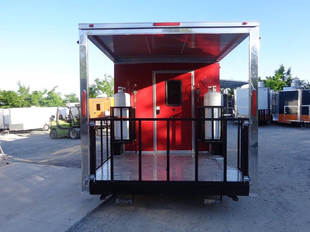 583-8.5-x-22-flat-front-red-concession-porch-style-trailer-with-appliances-4.jpg 8.5' x 22' Flat Front Red Concession Porch Style Trailer With Appliances