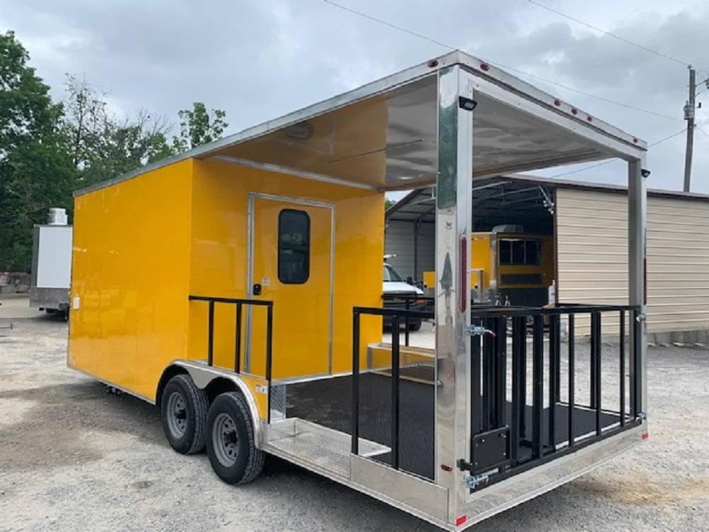 8.5' x 22' Penske Yellow BBQ Vending Concession Food Trailer