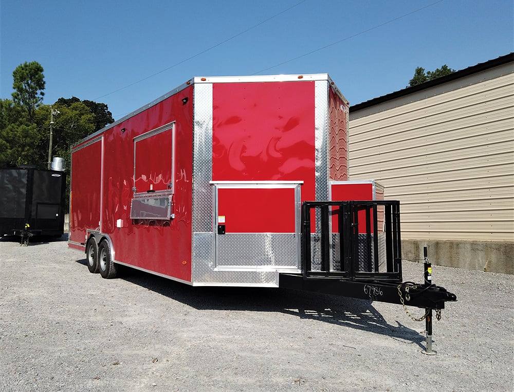 8.5' x 22' Red Porch Style Concession Food Trailer