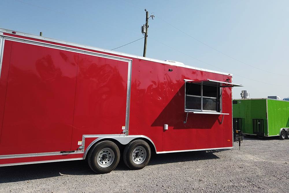8.5' x 22' Red Porch Style Concession Food Trailer