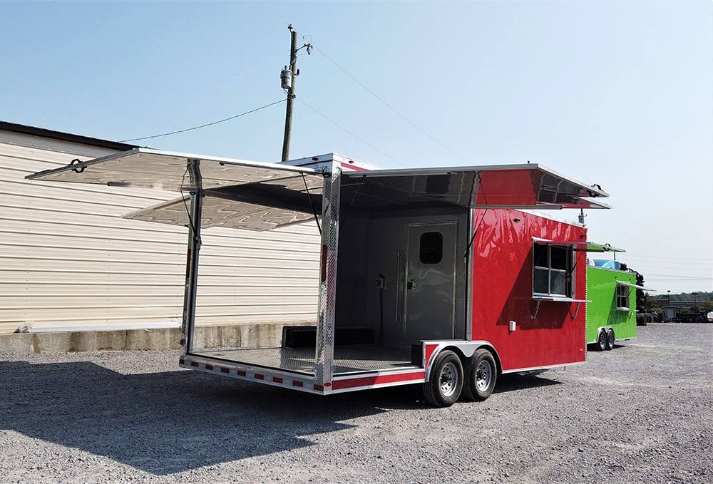 8.5' x 22' Red Porch Style Concession Food Trailer
