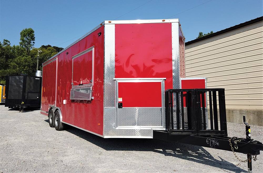 8.5' x 22' Red Porch Style Concession Food Trailer