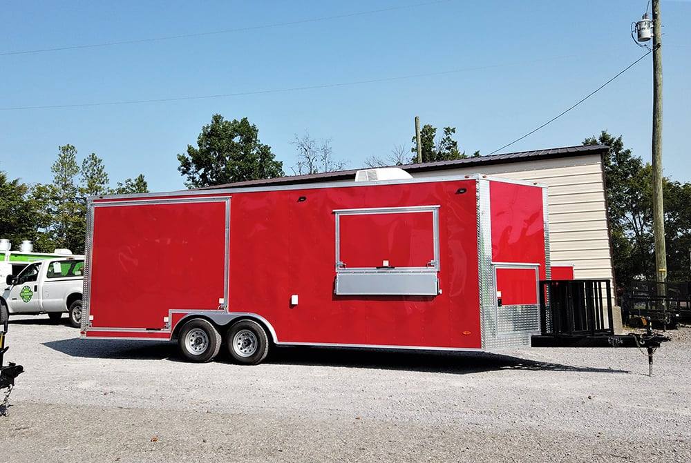 8.5' x 22' Red Porch Style Concession Food Trailer