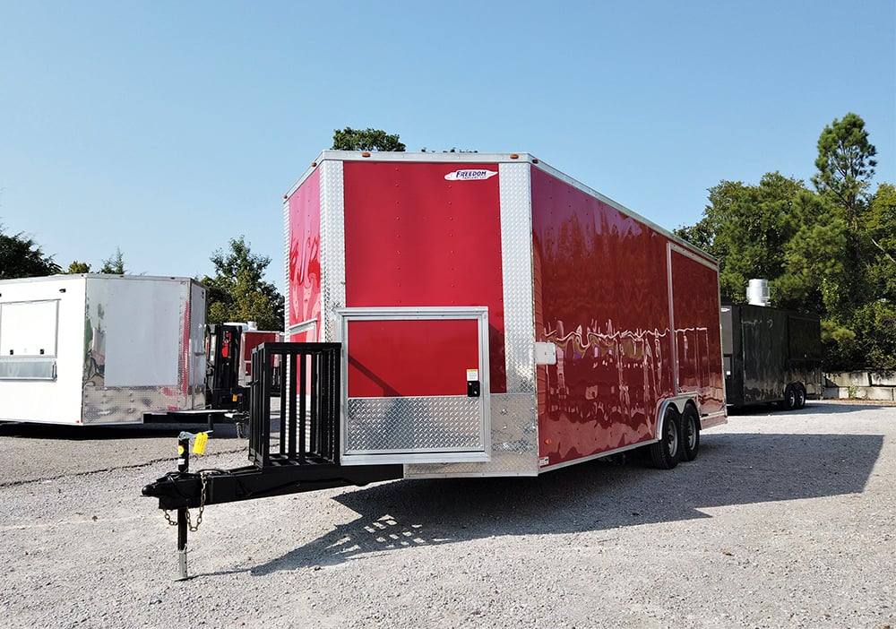 8.5' x 22' Red Porch Style Concession Food Trailer