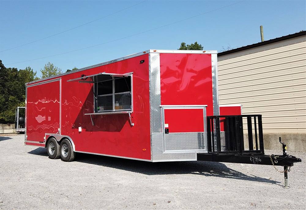 8.5' x 22' Red Porch Style Concession Food Trailer