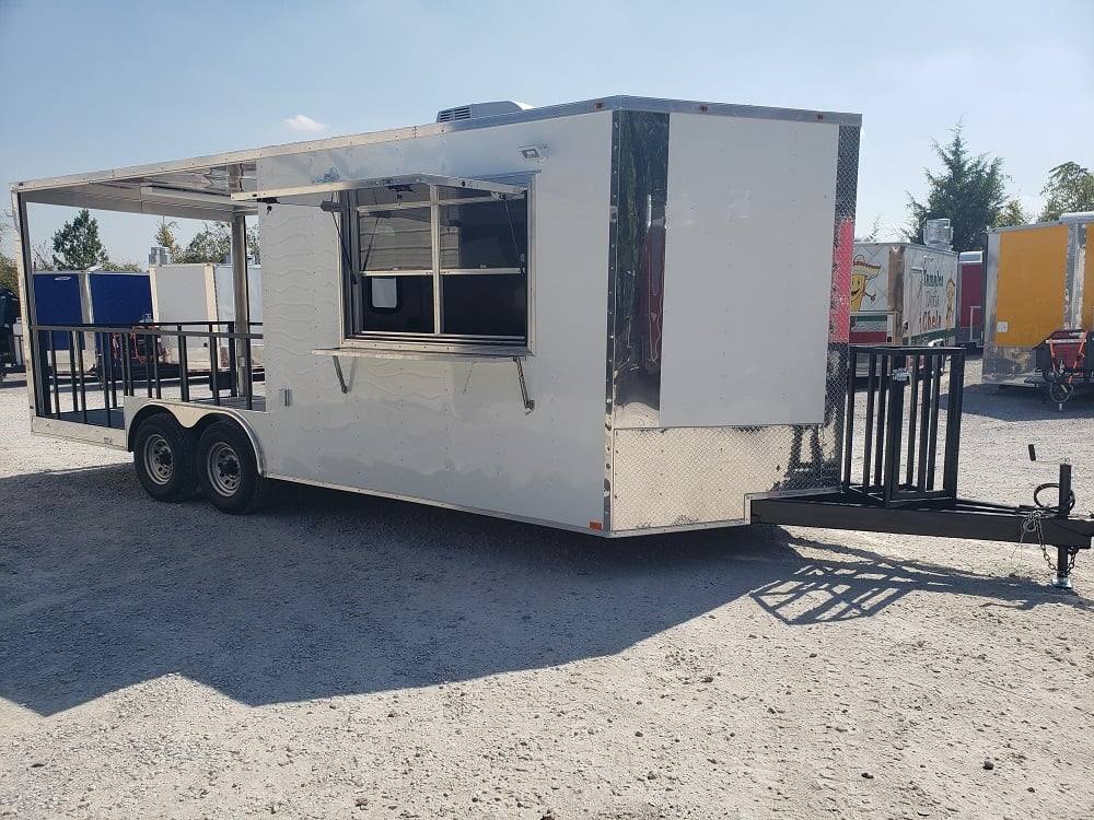 604-8.5-x-22-white-bbq-porch-concession-food-trailer-1.jpg 8.5' x 22' White BBQ Porch Concession Food Trailer