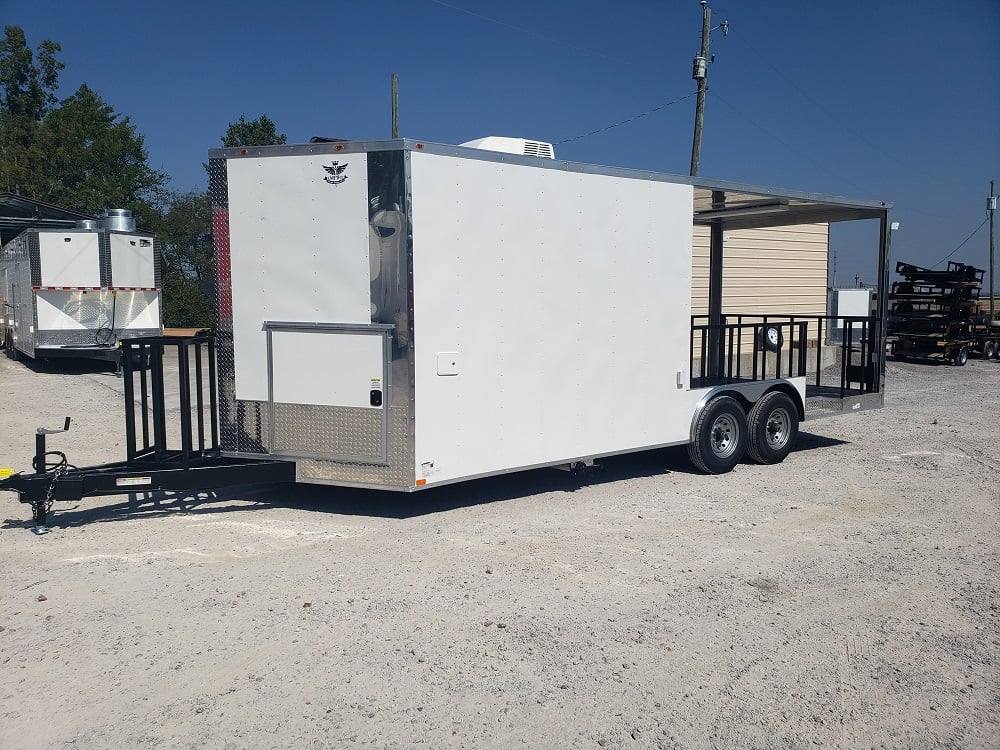 604-8.5-x-22-white-bbq-porch-concession-food-trailer-2.jpg 8.5' x 22' White BBQ Porch Concession Food Trailer